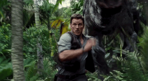 A chase sequence in "Jurassic World" (2015)
